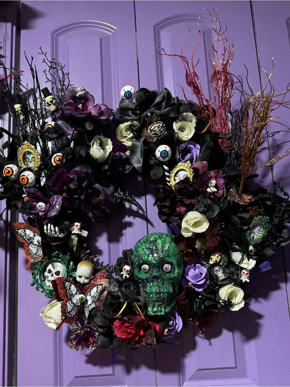 Hand Crafted Halloween Wreath in Purple, Black, Green and Cream